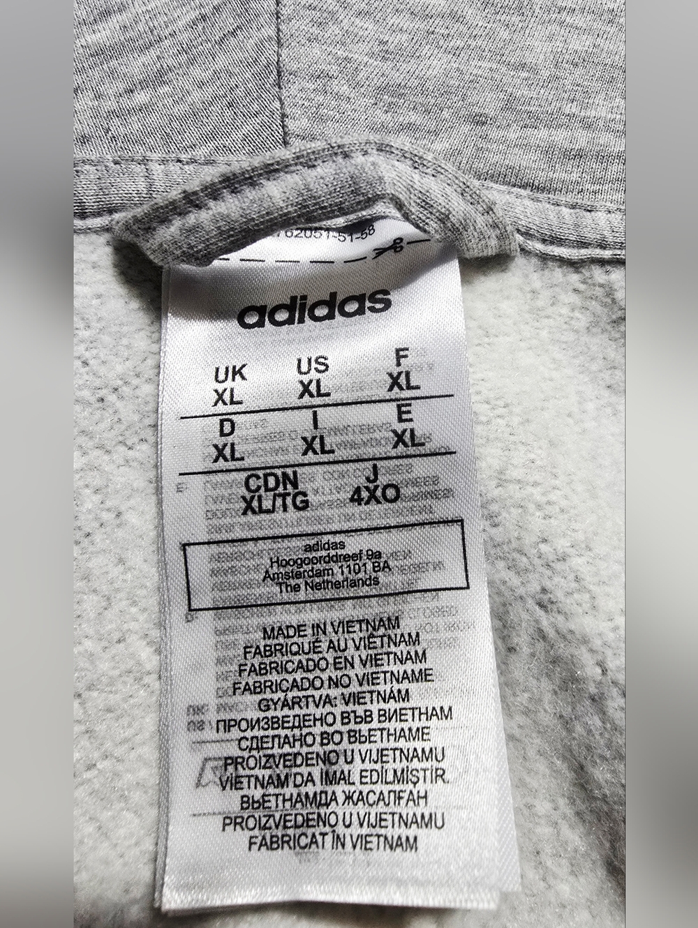 Adidas Gray Full Zip Hoodie 3 Stripe Sleeve Men’s XL - Picture 9 of 9
